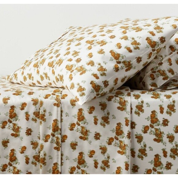 King 400 Thread Count Performance Sheet Set Gold Blurred Floral - Threshold NEW - Picture 1 of 7